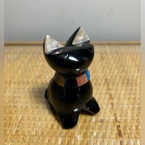 Vintage Onyx Mosaic Oyster or Abalone Shell inlay Egyptian Cat Figurine 3.5" H